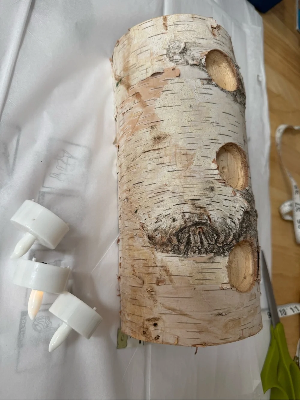 Rustic Birch (Yule)Log Tea Light Candle Holder - White; holidays or decor